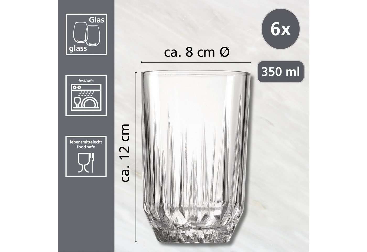 Ritzenhoff & Breker Longdrinkglas Palace, 6-tlg., Glas, 6er Set, je 350 ml – Bild 2 von 2