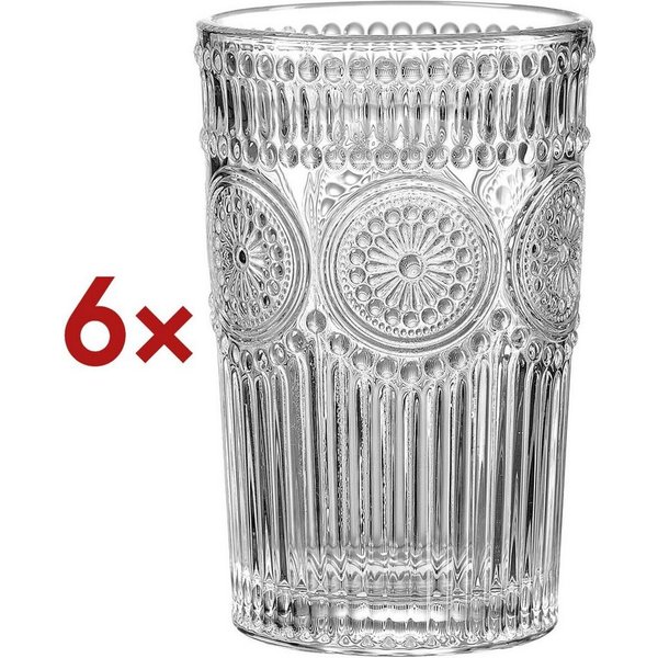Ritzenhoff & Breker Longdrinkglas Paolo, 6-tlg., Glas, 330 ml, Retro-Look / Ornamentik
