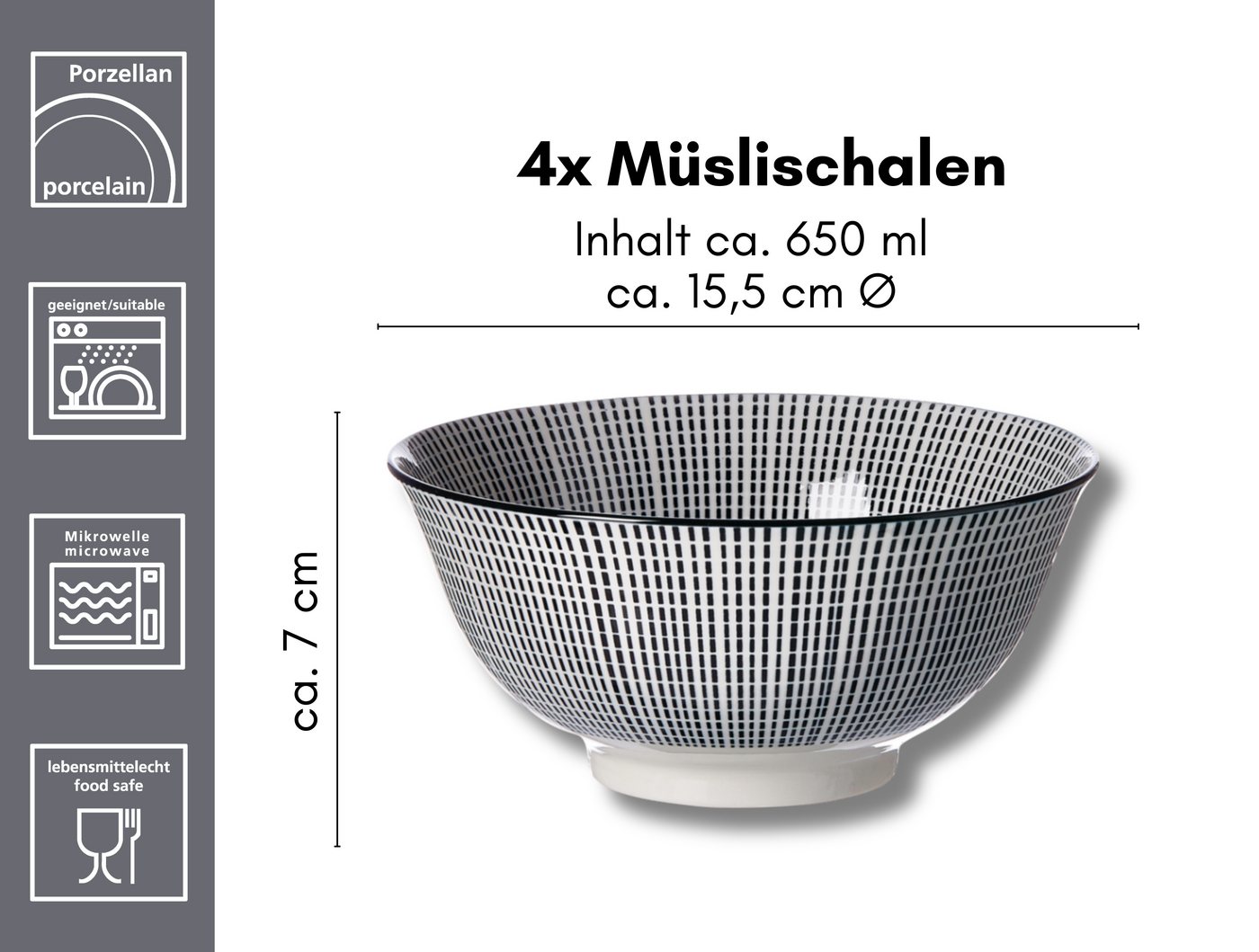 Ritzenhoff & Breker Müslischale Takeo, Porzellan, (Set, 4-tlg), skandinavisch-schlichter Touch, 650 ml – Bild 3 von 3