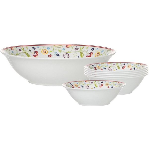 Ritzenhoff & Breker Schale Shanti Salatschalen Set, Porzellan, (1x Servierschale, 6x Beilagenschale, 7-tlg)