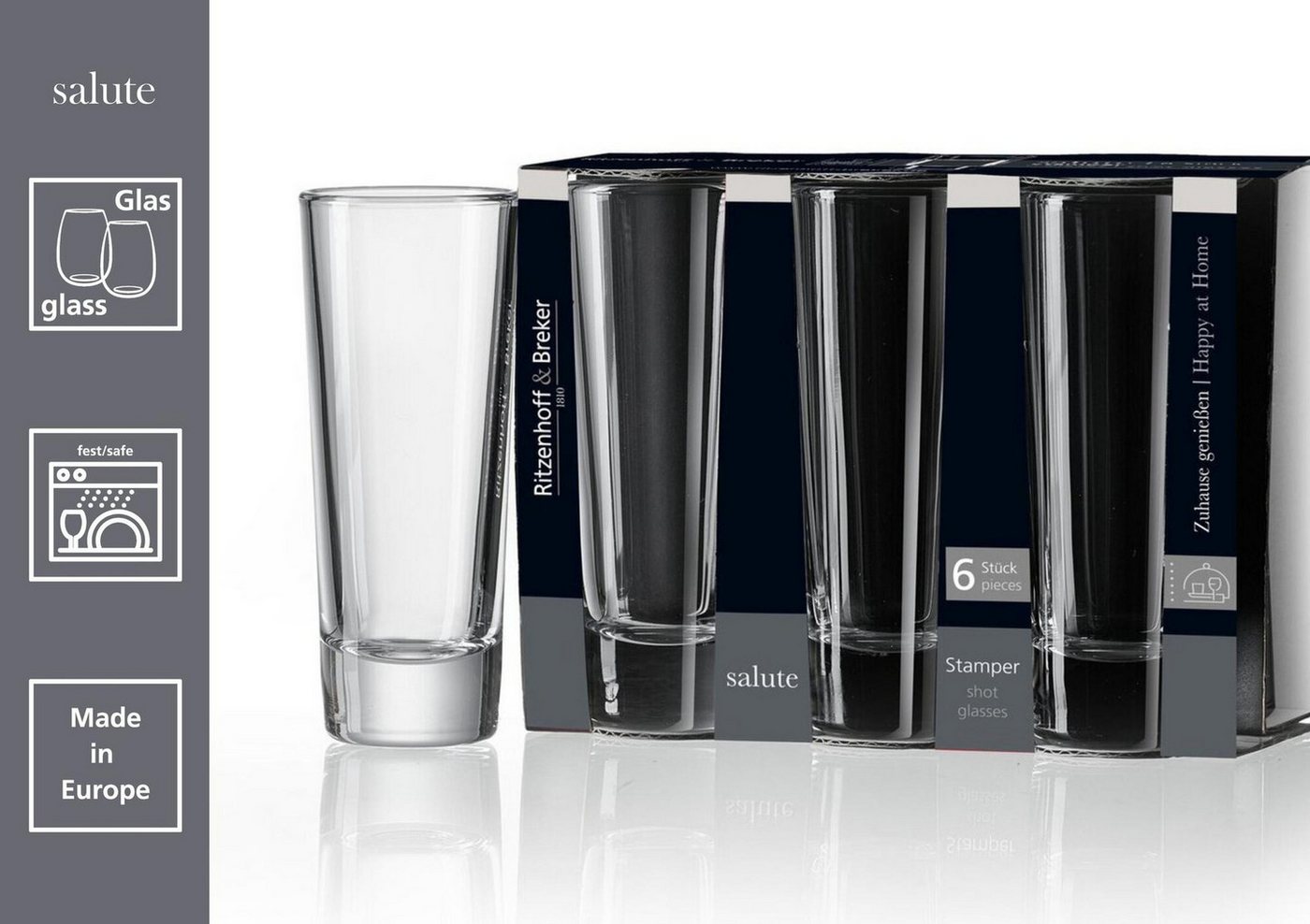 Ritzenhoff & Breker Schnapsglas Stamper 6er Set 65 ml Glas Schnapsgläser, Glas, Massiver Eisboden – Bild 2 von 2