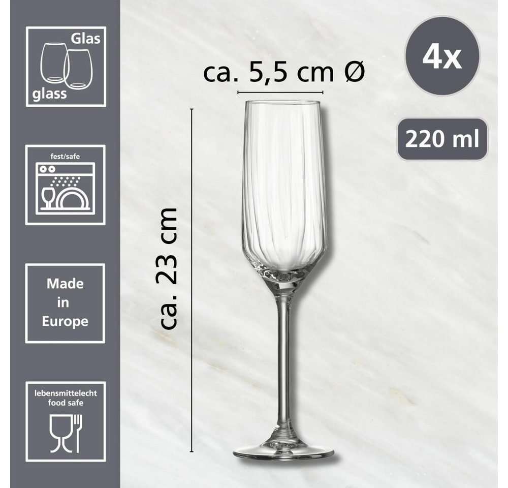 Ritzenhoff & Breker Sektglas 4er Set Jive, 220 ml, 4-tlg., Glas – Bild 2 von 3