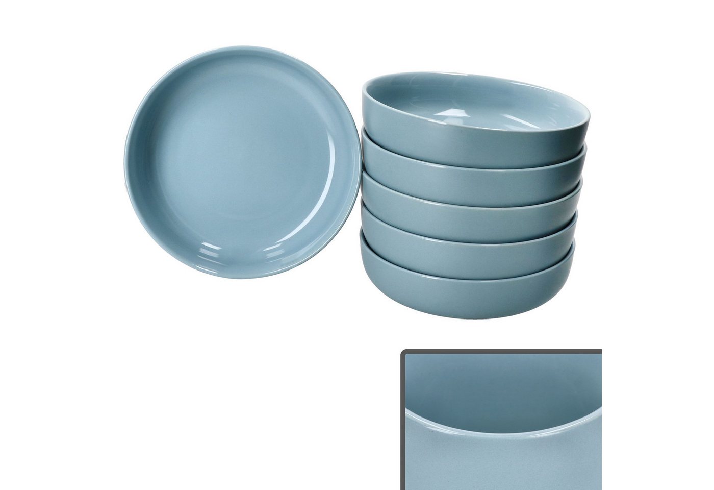 Ritzenhoff & Breker Suppenteller Ritzenhoff 6x Jasper Suppenteller 610ml Graublau Steingut tiefe Teller – Bild 2 von 5
