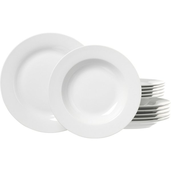 Ritzenhoff & Breker Tafelservice Bianco (12-tlg), 6 Personen, Porzellan, Teller Set, Porzellan, skandinavisch-schlichter Touch, Ø 21,5 cm
