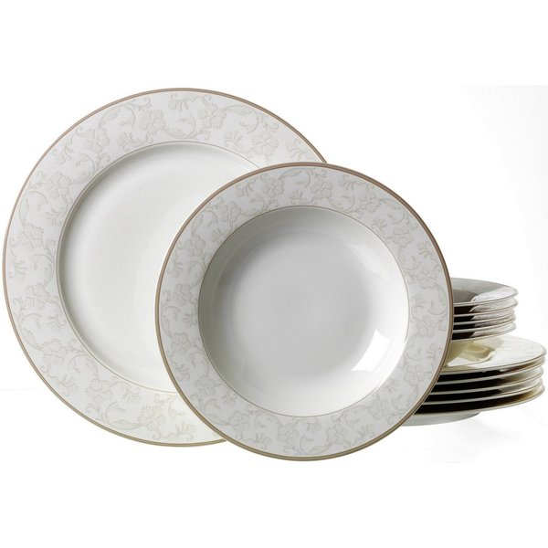 Ritzenhoff & Breker Tafelservice Teller Set, Geschirr-Set ISABELLA (12-tlg), 6 Personen, Porzellan, extravagantes Design, 12 Teile, für 6 Personen