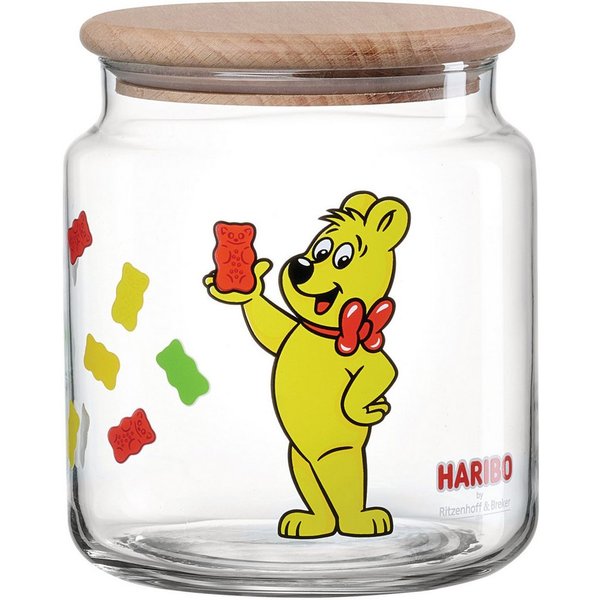 Ritzenhoff & Breker Vorratsglas HARIBO Allover, 1,1 Liter, Glas, Massivholz, Silikon, (1-tlg), Maße: 12 x 12 x 13 cm
