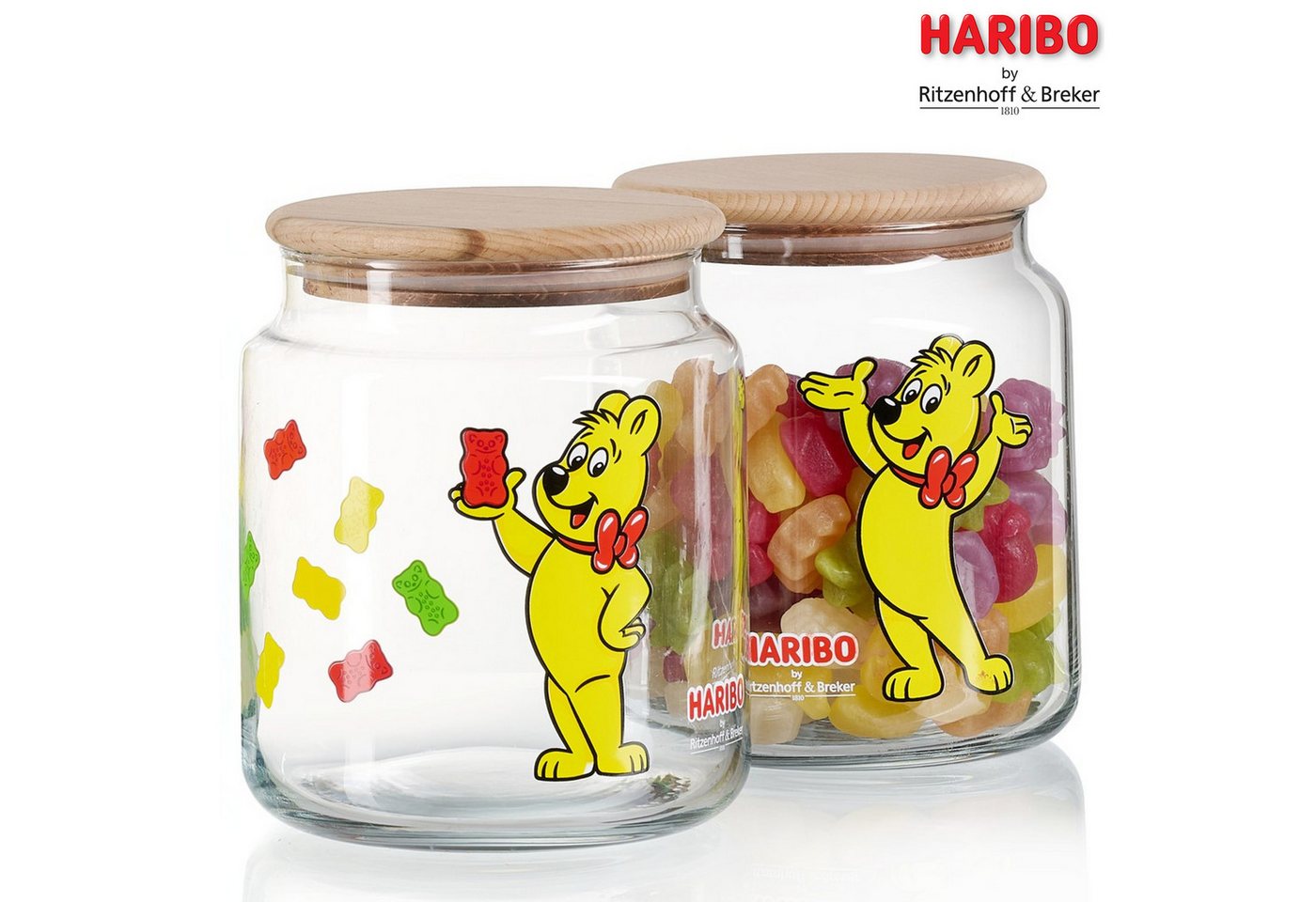 Ritzenhoff & Breker Vorratsglas HARIBO Allover, 1,1 Liter, Glas, Massivholz, Silikon, (1-tlg), Maße: 12 x 12 x 13 cm – Bild 2 von 3
