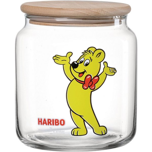 Ritzenhoff & Breker Vorratsglas HARIBO Hands Up, 1,1 Liter, Glas, Massivholz, Silikon, (1-tlg), Maße: 12 x 12 x 13 cm