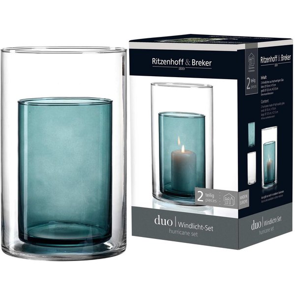 Ritzenhoff & Breker Windlicht Windlicht-Set Duo 2-teilig Glas Blau (2 St)