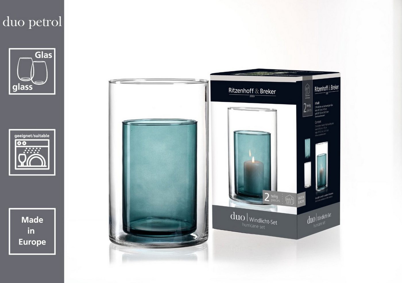 Ritzenhoff & Breker Windlicht Windlicht-Set Duo 2-teilig Glas Blau (2 St) – Bild 2 von 2