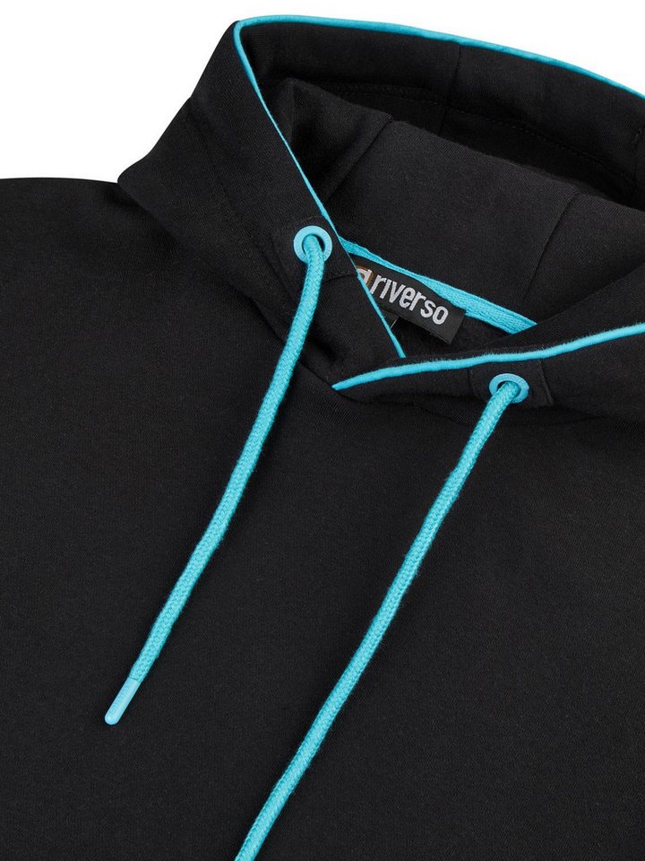 riverso Kapuzenpullover Herren Hoodie RIVSandro Regular Fit Longsleeve Sweatshirt mit Cross-Over-Kragen und Kängurutasche – Bild 4 von 4