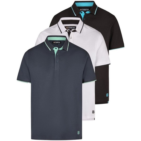 riverso Poloshirt Herren Polohemd RIVLeano 3er-Set Regular Fit (Vorteilspack, 3-tlg) Basic Sommer Shirt aus 100% Baumwolle