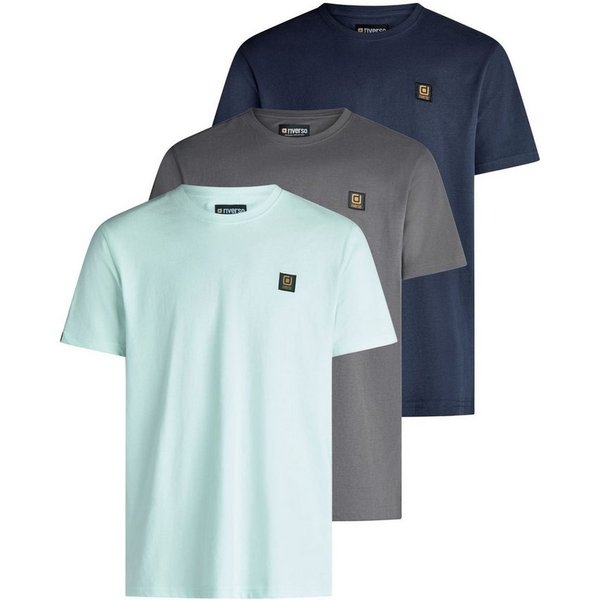 riverso T-Shirt Herren Basic Shirt RIVGino 3er Set Regular Fit (Vorteilspack, 3-tlg) Kurzarm Tee Shirt mit Rundhalsausschnitt aus 100% Baumwolle