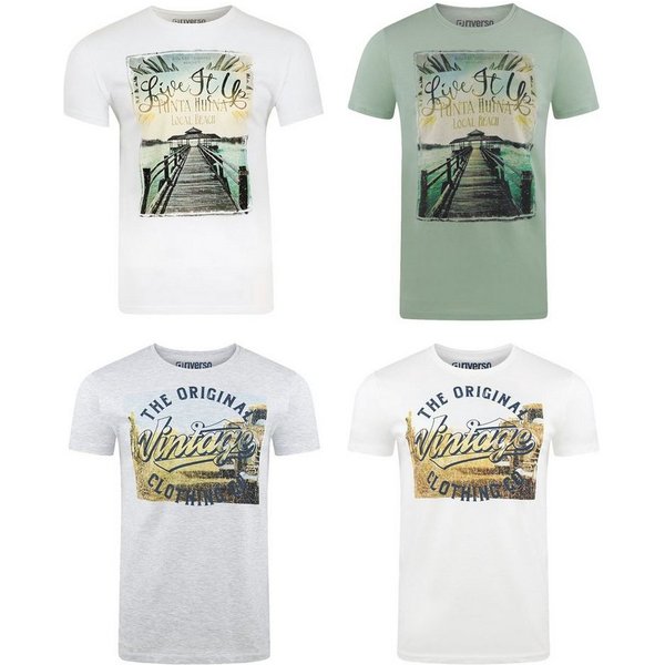 riverso T-Shirt Herren Printshirt RIVLukas 4er Pack Regular Fit (Vorteilspack, 4-tlg) Kurzarm Tee Shirt mit Rundhalsausschnitt aus 100% Baumwolle