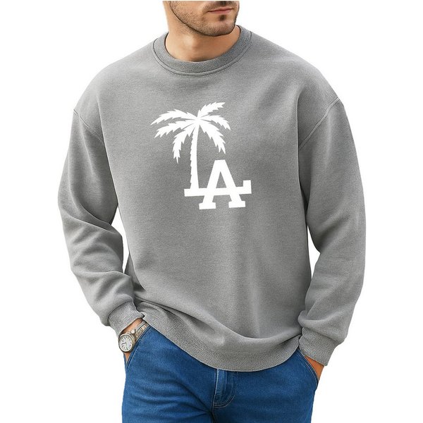 RMK Fleecepullover Herren Rundhalspullover Pullover Oversized Fitness LA Los Angeles mit Baumwolle