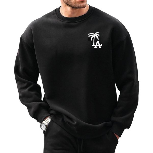 RMK Fleecepullover Herren Rundhalspullover Pullover Oversized Fitness LA Los Angeles mit Baumwolle