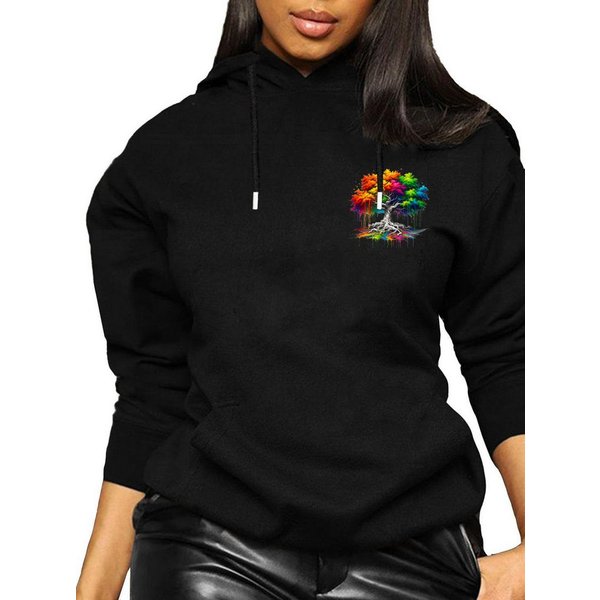 RMK Hoodie Damen Kapuzenpullover Pulli mit Kapuze Baum Wurzel mit Baumwolle