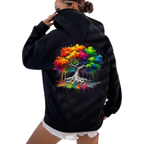 RMK Hoodie Damen Kapuzenpullover Pulli mit Kapuze Baum Wurzel mit Baumwolle