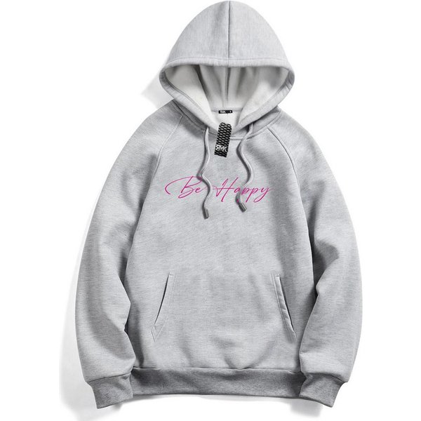 RMK Hoodie Damen Kapuzenpullover Pullover Loose Fit Oversize Be Happy Glücklich mit Kapuze