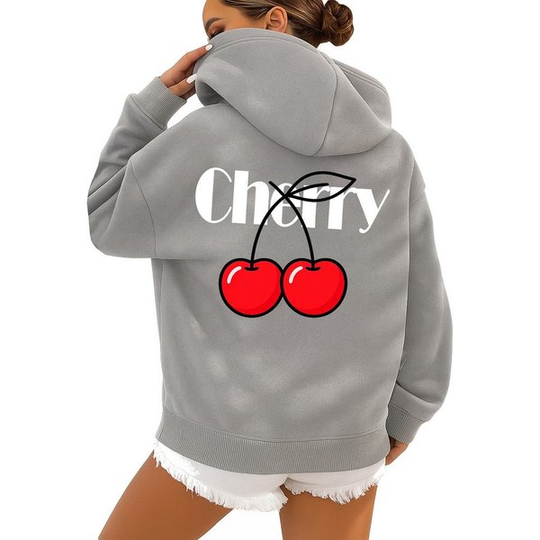 RMK Hoodie Damen Pullover Cherry Kirsche Kapuzenpullover Loose Fit Oversize mit Baumwolle