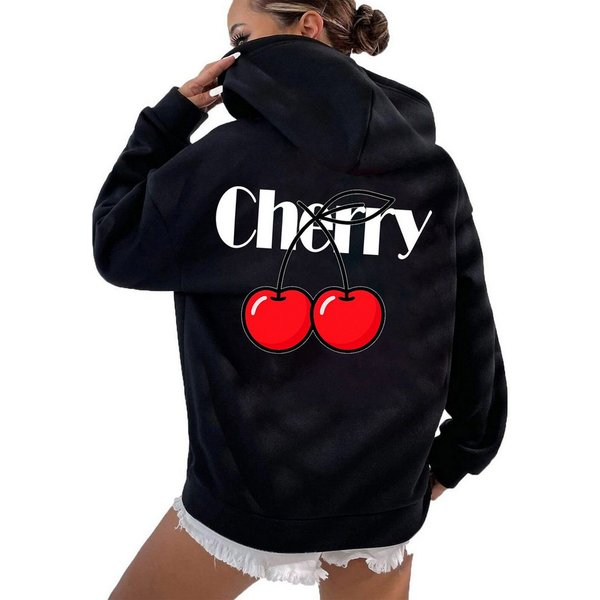 RMK Hoodie Damen Pullover Cherry Kirsche Kapuzenpullover Loose Fit Oversize mit Baumwolle