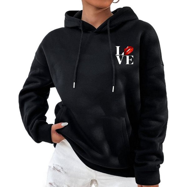 RMK Hoodie Damen Pullover Oversize Love mit Baumwolle, Winter Kapuzenpullover