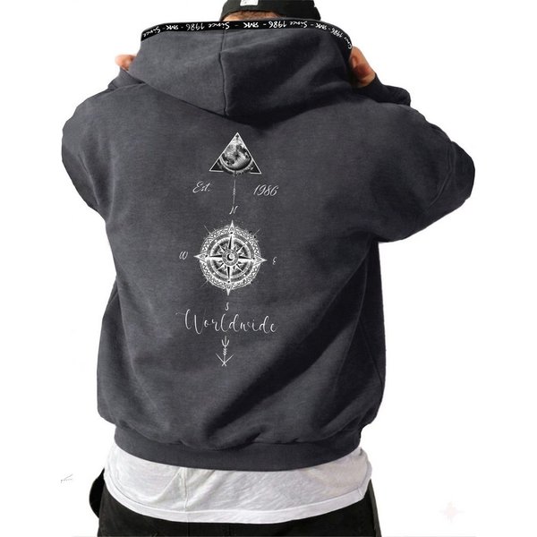 RMK Hoodie Herren Hoodie Pullover Basic Rundhals Kompass Welt