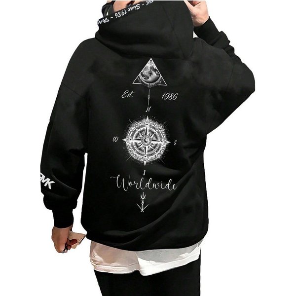 RMK Hoodie Herren Hoodie Pullover Basic Rundhals Kompass Welt