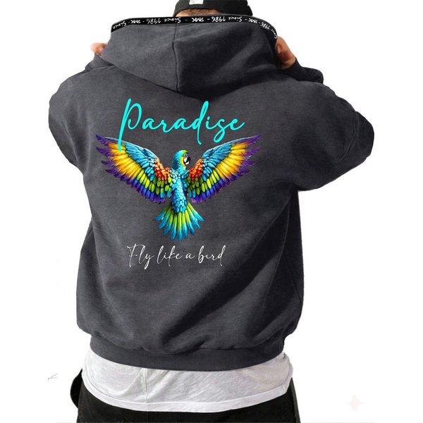 RMK Hoodie Herren Kapuzenpullover Pullover Pulli Paradise Mit Papagei Print