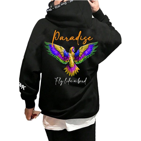 RMK Hoodie Herren Kapuzenpullover Pullover Pulli Paradise Mit Papagei Print