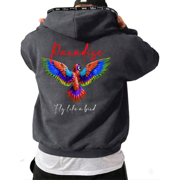 RMK Hoodie Herren Kapuzenpullover Pullover Pulli Paradise Mit Papagei Print