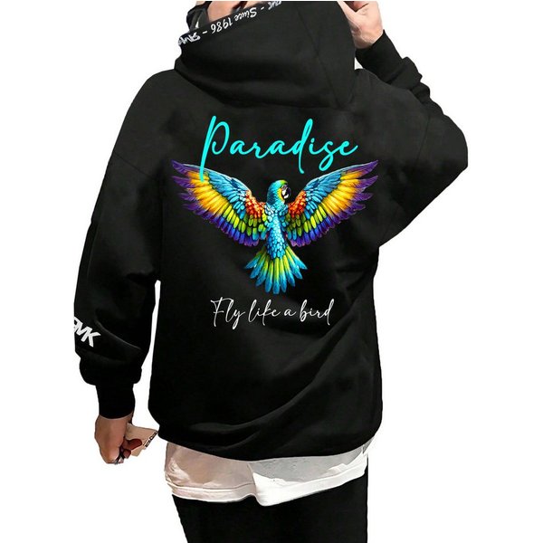 RMK Hoodie Herren Kapuzenpullover Pullover Pulli Paradise Mit Papagei Print