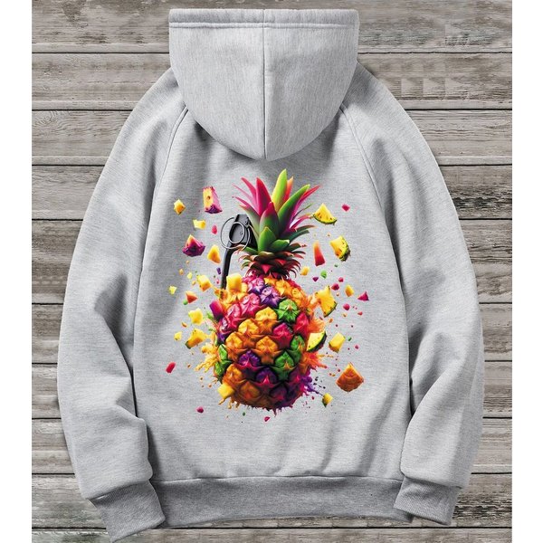RMK Kapuzenpullover Damen Hoodie Pullover Basic Pulli mit 2 Seitentaschen Ananas mit Kapuze