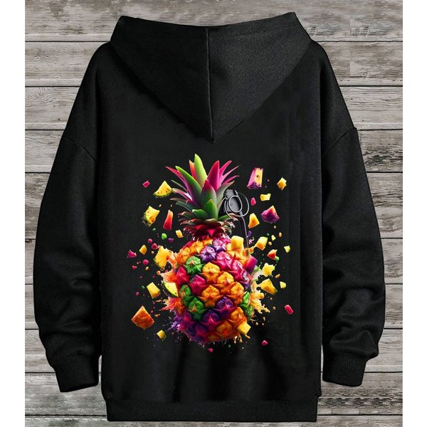 RMK Kapuzenpullover Damen Hoodie Pullover Basic Pulli mit 2 Seitentaschen Ananas mit Kapuze