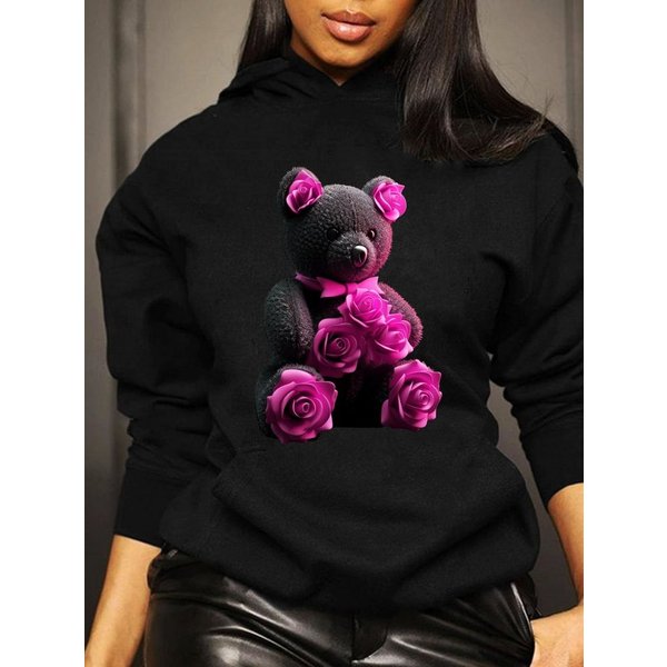 RMK Kapuzenpullover Damen Hoodie Pullover Basic Pulli mit Teddybär Herzen Rosen mit lizenziertem Print