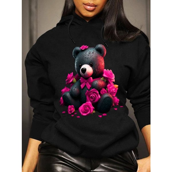 RMK Kapuzenpullover Damen Hoodie Pullover Basic Pulli mit Teddybär Herzen Rosen mit lizenziertem Print