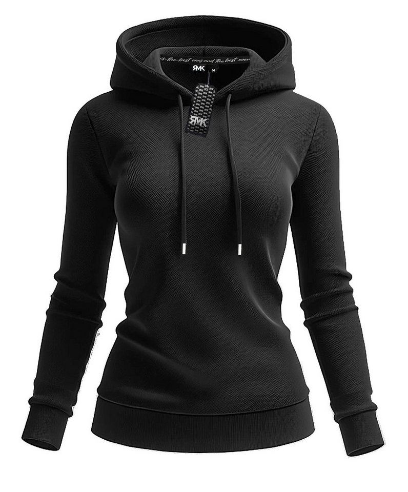 RMK Kapuzenpullover Damen Hoodie Pullover mit Kapuze Sweater Langarmshirt in Unifarbe – Bild 2 von 3