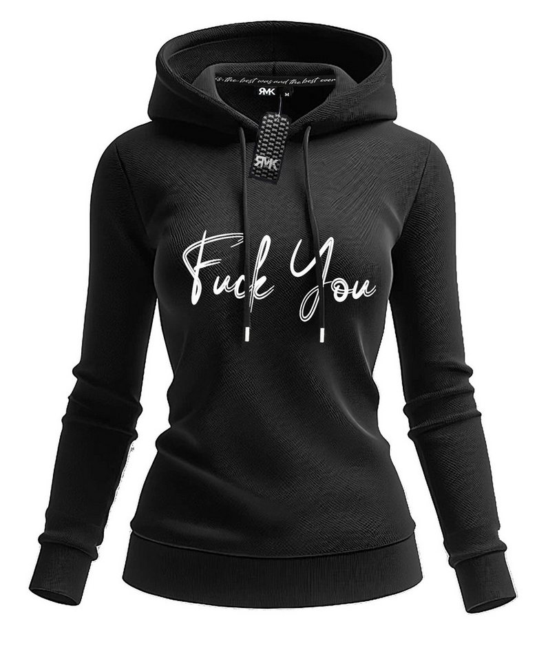 RMK Kapuzenpullover Damen Pullover Hoodie Pulli mit Kapuze "Fuck You" Aufdruck in Unifarben – Bild 2 von 3
