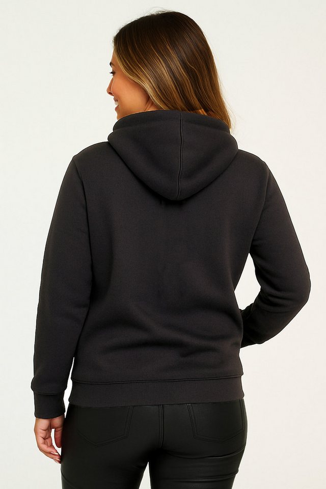 RMK Kapuzenpullover Damen Pullover Hoodie Pulli mit Kapuze "Fuck You" Aufdruck in Unifarben – Bild 3 von 3