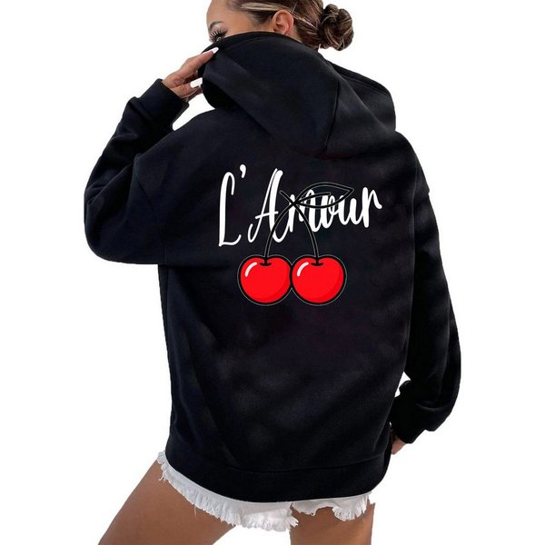 RMK Kapuzenpullover Damen Pullover L'Amour Winter Hoodie Hoody Oversized Sweatshirts Kirsche Cherry