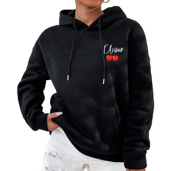 RMK Kapuzenpullover Damen Pullover L'Amour Winter Hoodie Hoody Oversized Sweatshirts Kirsche Cherry