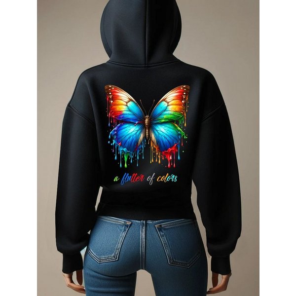 RMK Kapuzenpullover Damen Pullover Oversized Sweatshirts Schmetterling Butterfly Hoodie mit Kapuze