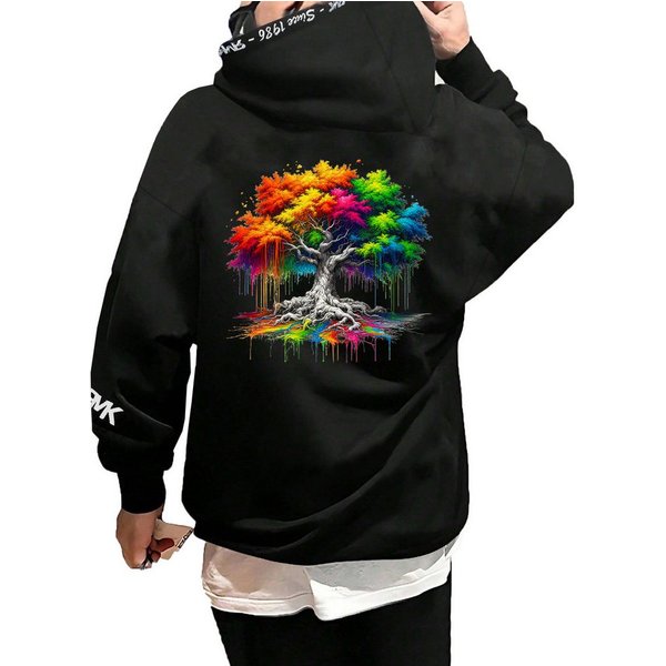 RMK Kapuzenpullover Herren Hoodie Pullover Basic Pulli Baum Wurzel