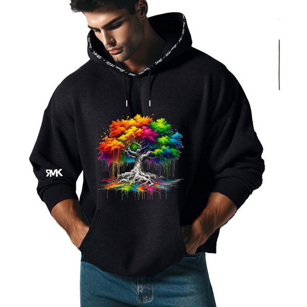 RMK Kapuzenpullover Herren Hoodie Pullover Basic Pulli Baum Wurzel