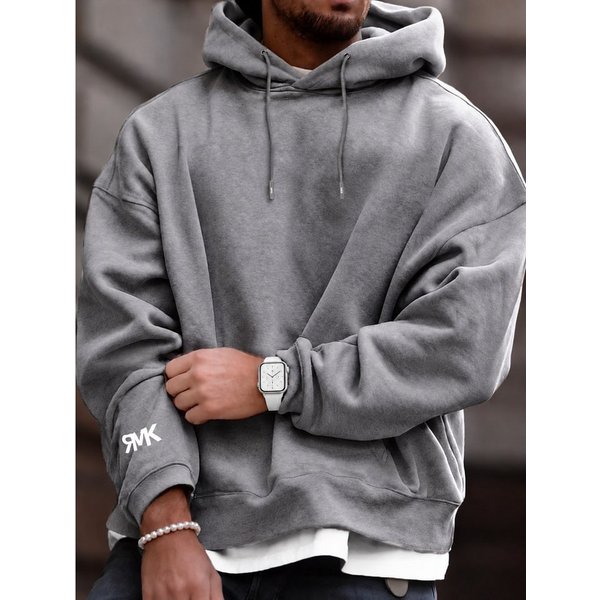 RMK Kapuzenpullover Herren Hoodie Pullover Langarmshirt Oversize mit 2 Taschen in Unifarbe