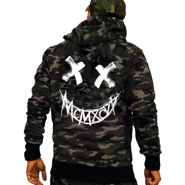 RMK Kapuzenpullover Herren Hoodie Pullover Pulli Kapuze Langarm Kompass, Karte, Camouflage, Tarn-Muster