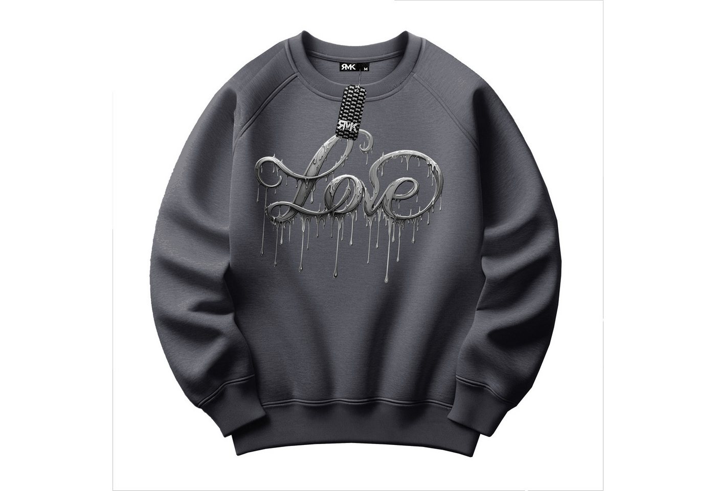RMK Rundhalspullover Damen Pulli Pullover Hoodie Longsleeve Oversize Loose Fit Liebe mit "Love" Print, Rundhals Ausschnitt – Bild 2 von 2