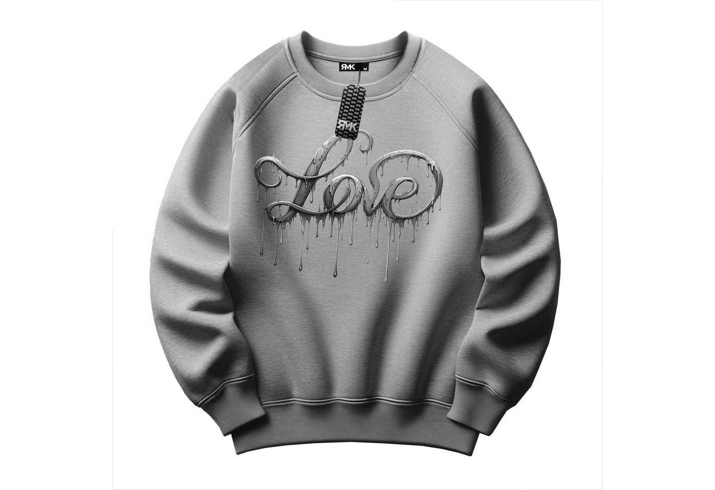 RMK Rundhalspullover Damen Pulli Pullover Hoodie Longsleeve Oversize Loose Fit Liebe mit "Love" Print, Rundhals Ausschnitt – Bild 2 von 2