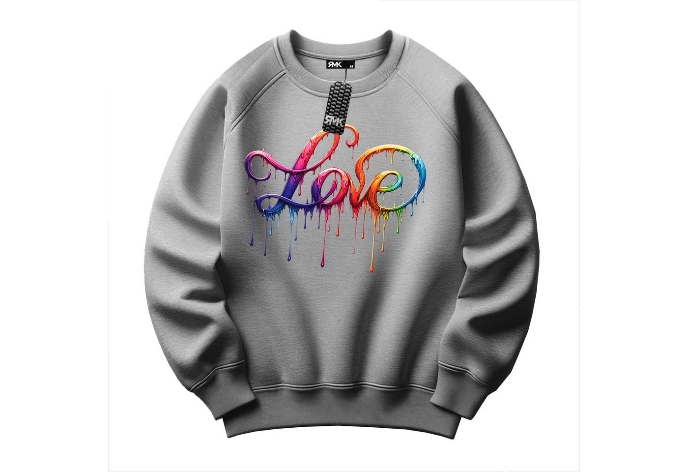 RMK Rundhalspullover Damen Pulli Pullover Hoodie Longsleeve Oversize Loose Fit Liebe mit "Love" Print, Rundhals Ausschnitt – Bild 2 von 2