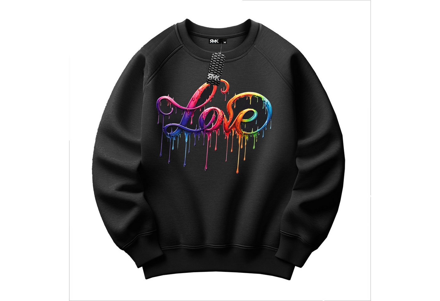 RMK Rundhalspullover Damen Pulli Pullover Hoodie Longsleeve Oversize Loose Fit Liebe mit "Love" Print, Rundhals Ausschnitt – Bild 2 von 2
